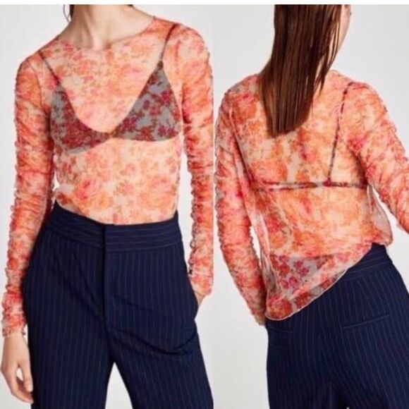NWT ZARA mesh floral top - Picture 1 of 2